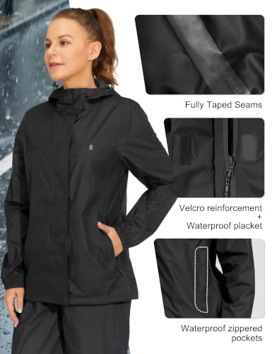 Women's Packable Waterproof Hooded Rain Jacket