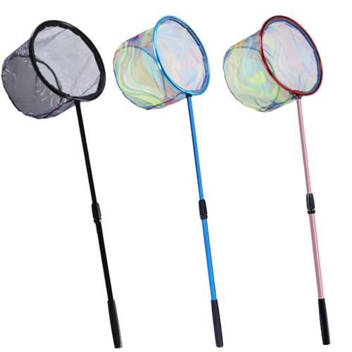 Fishing Net 3 Pack Retractable Lightweight Landing Net with Aluminum Rod Handle Youth Catch and Release Butterfly Nets (Black+blue+red)