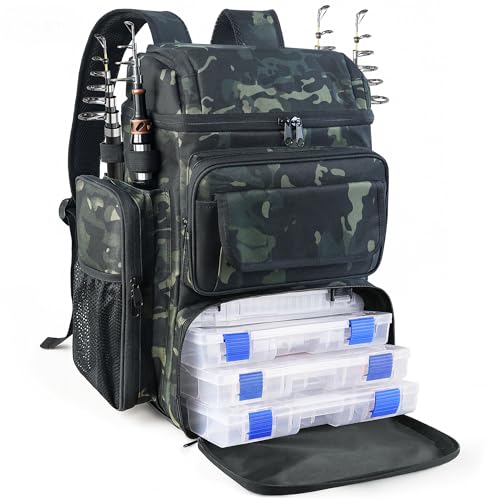Fishing Tackle Backpack With Rod Holders (Camouflage Green)