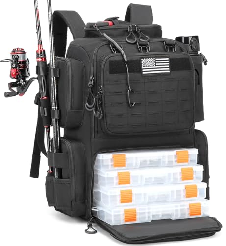 Tactical Fishing Backpack with 4 Tackle Boxes
