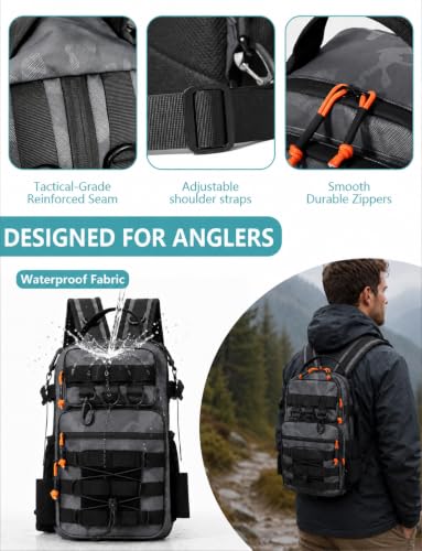 2 in 1 Compact Tactical Fishing Backpack with Tackle Boxes (Gray)