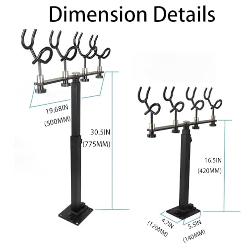 360 Degree Rotation & Adjustable Height Fishing Rod Holder with 4 Head (Black)