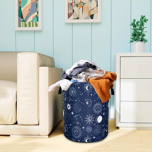 Night Sun Stars Moon Laundry Basket Foldable Oxford Cloth 18.9 x 16.5 Inch (Night Sun Stars Moon)