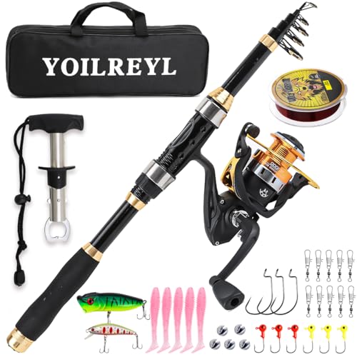 Fishing Rod and Reel Combo (Single Black and Gold+Fish Gripper / 5.9FT)