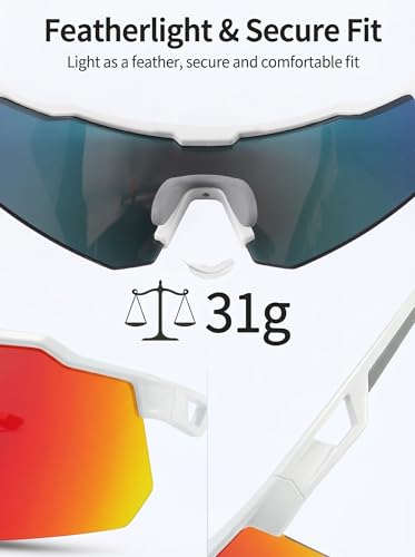 Cycling Sunglasses for Men Women (White Red)