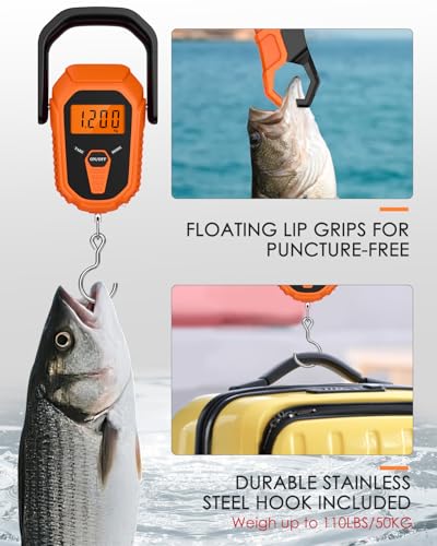 Digital Fishing Scale with Lip Gripper & Tape Measure (Orange)