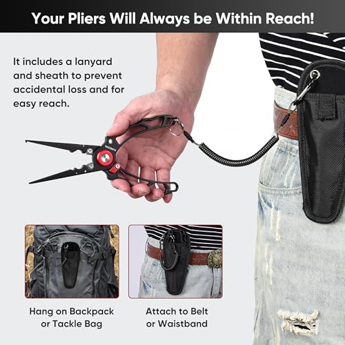 Lockable Fishing Pliers & Hook Removers with Tungsten Steel Cutters (Red&black-7.28")