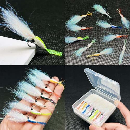 8Pc Bionics Crystal Flash Silk Shrimp Artificial Lures Fly Fishing Flies Saltwater Freshwater Bait Fishing for Bass Trout Salmon Hook Size #6