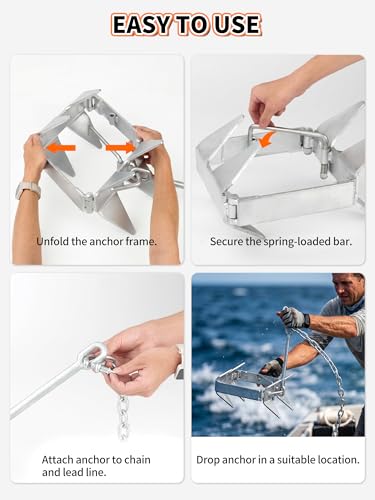 13/19/25 LB Folding Box Anchor Kit with 100 FT Nylon Rope & Chain, for Pontoon, Fishing, Bass Boat, Sport Boat & Cabin Cruiser Up to 24/32/40 FT