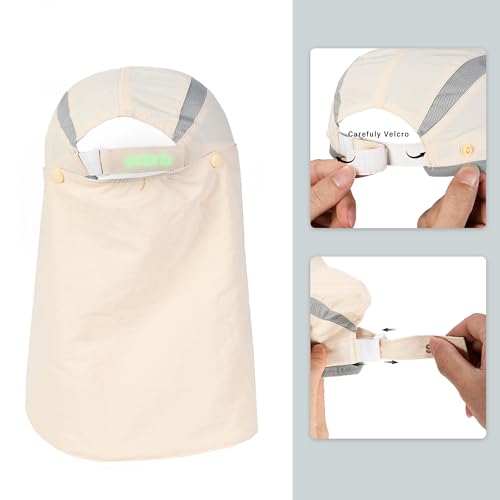 UPF 50+ Fishing Hat with Removable Neck Flap (Beige)