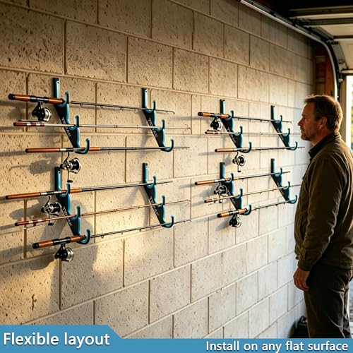 Fishing Rod Holders & Pole Holders for Garage (Blue 4Pack 3-Holder (12 Rods))