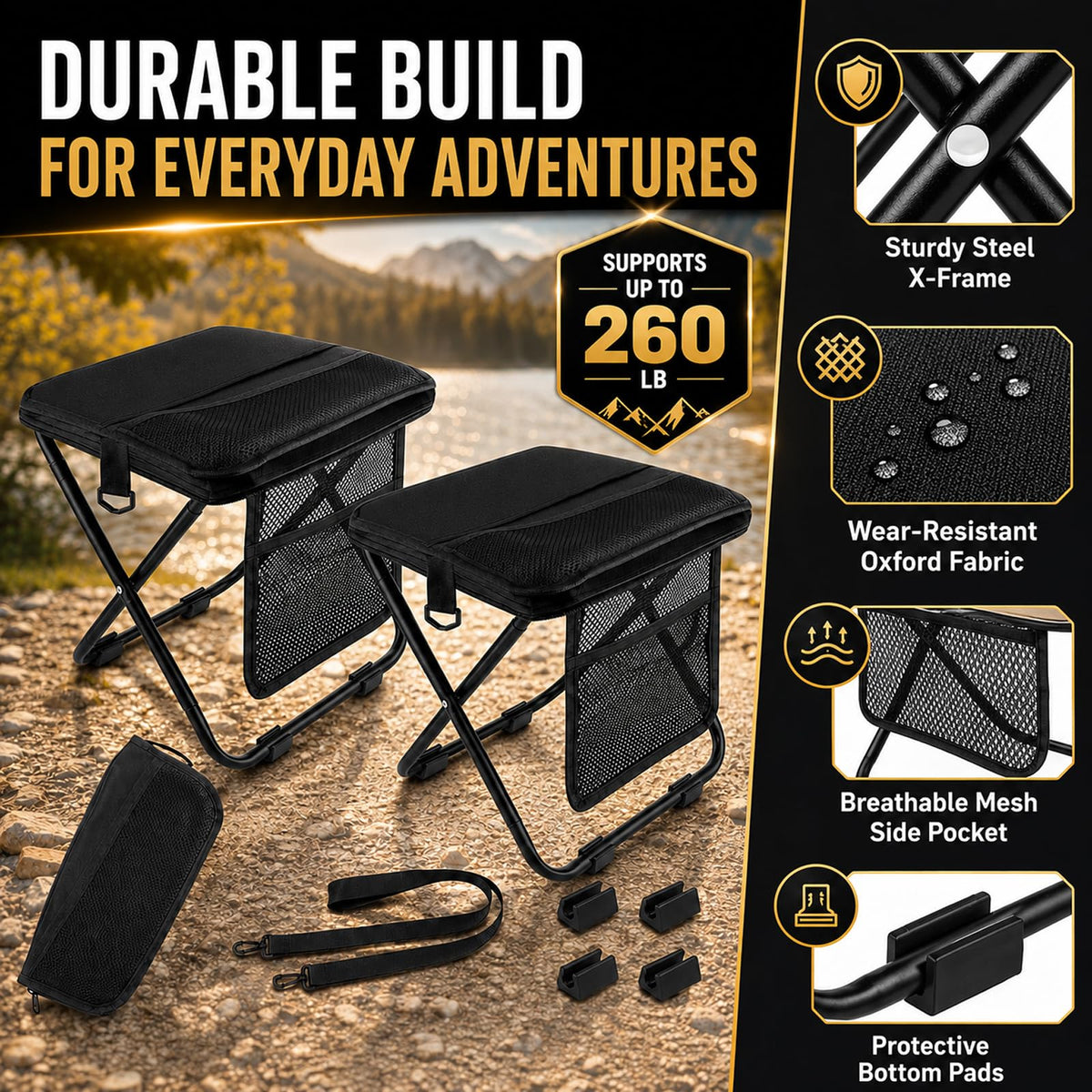 2 Pack Foldable Backpack Stool (Black)