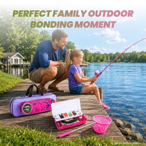 Kids Fishing Pole (Pink & Green / 3.94-ft Set)