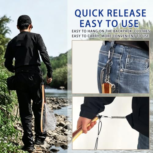Fly Fishing Landing Net Trout Soft 23.62in Rubber Catch and Release Fish Net with Wooden Handle Frame Magnetic Fly Fish Net