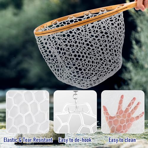 Fishing Landing Net Replacement Rubber Fishing Net Without Handle Foldable Mesh Netting for Freshwater Saltwater White Diameter 15.7" White (White / D-48.03'' Girth(15.75'' Dia, 13.8*5.9" Depth))