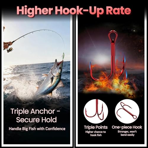 25/50/200pcs Treble Hooks Red, Replacement Hooks for Hard Lures
