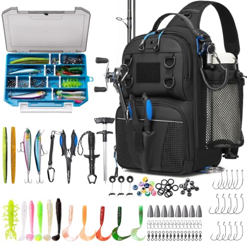 Fishing Bag Lightweight Fishing Tackle Sling Bag with Rod Holder