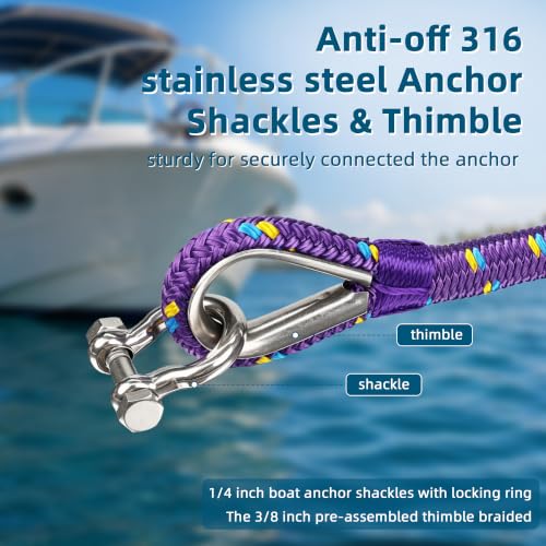 Boat Anchor Rope and Chain Kit (3/8 Inch 50 FT Rope with 3/16Inch 4FT Chain)