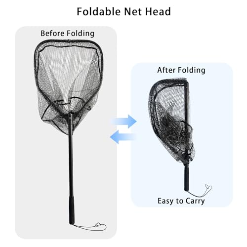 Large Fishing Net （44.8in） with Telescoping Handle Folding Fish Trout Net Landing Net Catfish Kayak Fishing Gifts for Men (XWJ-02)