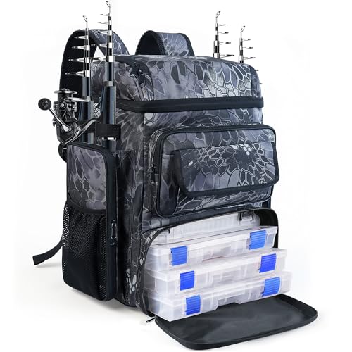 Fishing Tackle Backpack With Rod Holders (Camouflage Cellular Pattern)