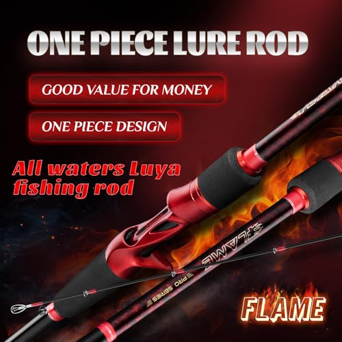 J BARZILLAI Flame One Piece Lure Fishing Rod 7ft Carbon Casting & Spinning Fishing Pole Lightweight High Sensitive Overhead Saltwater Freshwater Trout Bass One Piece Rods