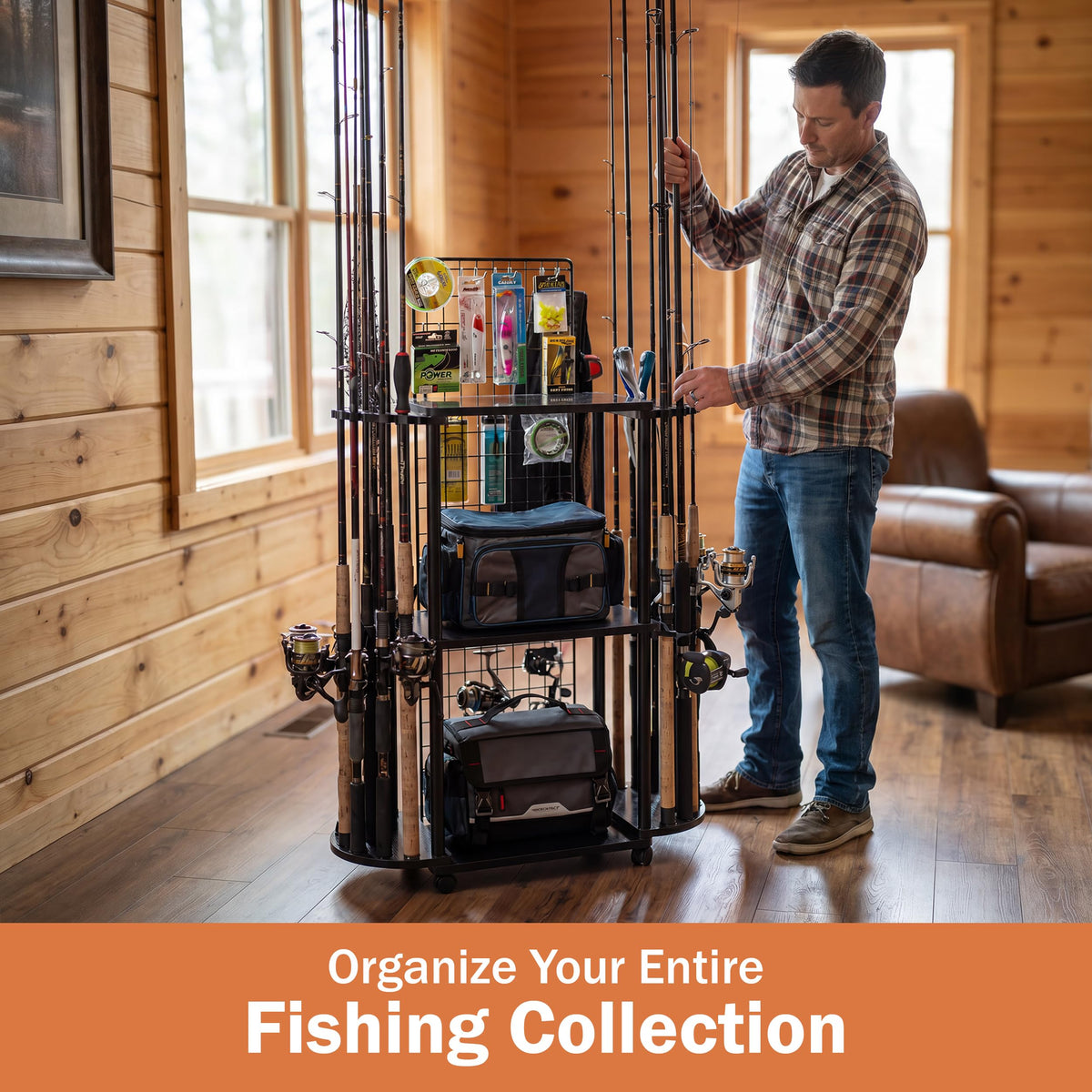 18 Rod Rolling Fishing Storage Cart (Black / 18-Rod tackle cart)