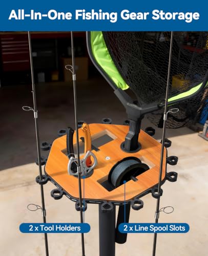 Fishing Rod Holder Pole Rack for Garage with Wheels (Red Oak Grain)