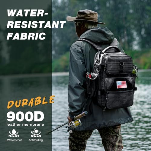 Fishing Backpack with Rod Holder (Black Camouflage Tpu)