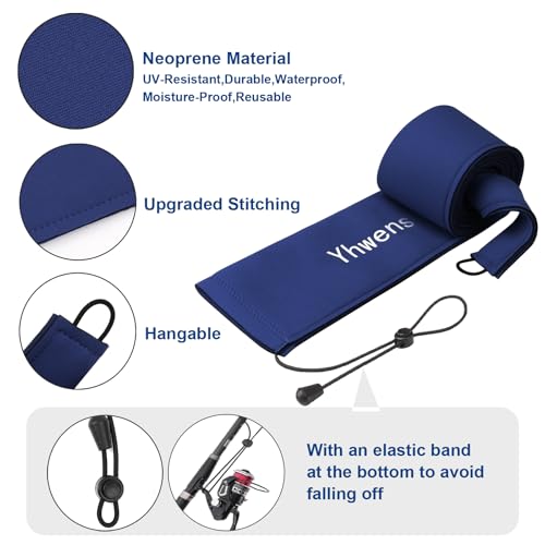 Neoprene Fishing Rod Sleeve Rod Socks for Fishing Poles Sleeve Rod Cover Rod Protector for Casting Spinning Trolling Fishing Rod Storage Durable (75" / Dark blue 2PCS)