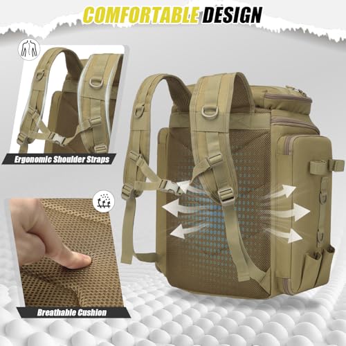 45L Fishing Backpack with Rod Holders 4 Tackle Boxes (Brown (4 Tackle Boxes Included))
