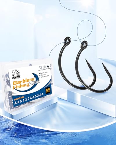190/220/260PCS Barbless Fishing Hooks, Carp Hooks Circle Curve Shank Fly Tying Fishing Hook Tackle Kit for Freshwater Saltwater Hair Rig Trout Size: 2# 4# 6# 8# 10#
