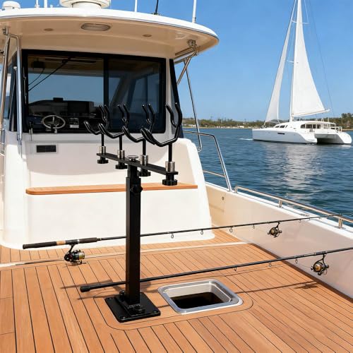360 Degree Rotation & Adjustable Height Fishing Rod Holder with 4 Head
