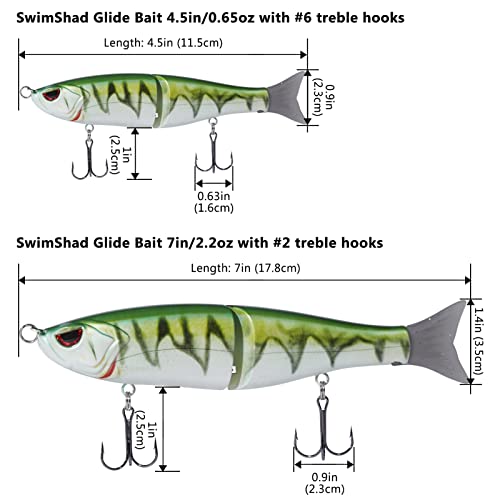 SwimShad Glide Baits Jointed Swimbait Bass Pike Salmon Trout Muskie Fishing Lure (Firetiger / 4.5in/0.65oz)