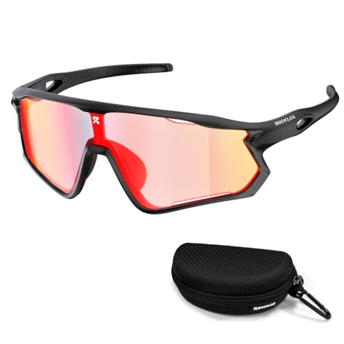 Photochromic Cycling Sunglasses for Men Women (Black-red)