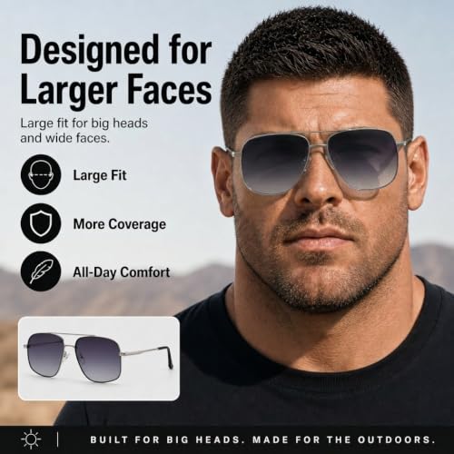 XXL Oversized Aviator Polarized Sunglasses (Gunmetal Silver / Double Gray)