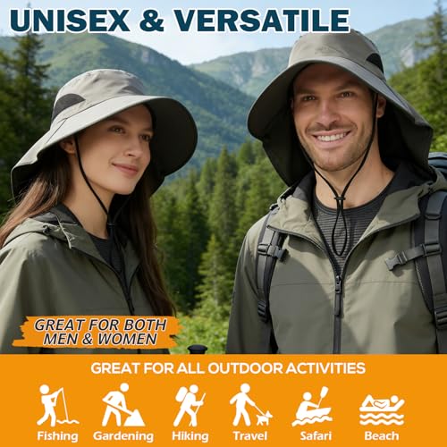 Waterproof Wide Brim Sun Hat with Neck Flap for Hiking (B Green)