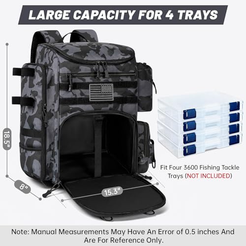 40L Tackle Fishing Backpack with 2 Rod Holders (Black Camo)