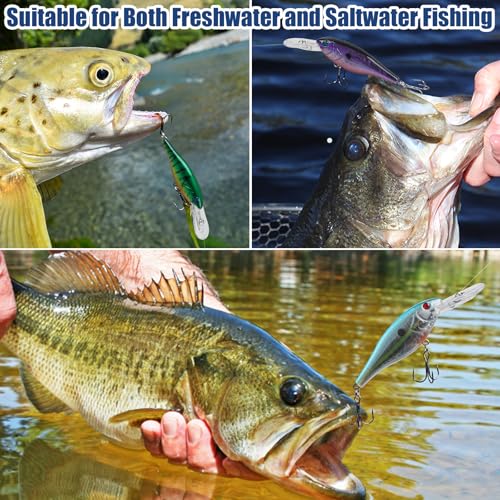 Crankbait Fishing Lures Hard Bait Shallow Diving Crank Bait Lifelike Swimbait Lures for Bass Trout Walleye Pike Freshwater Saltwater Fishing Lure
