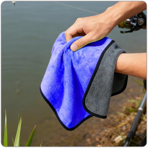 3 Pack Mixed Color Fishing Towels with Clip & Zinger Retractor