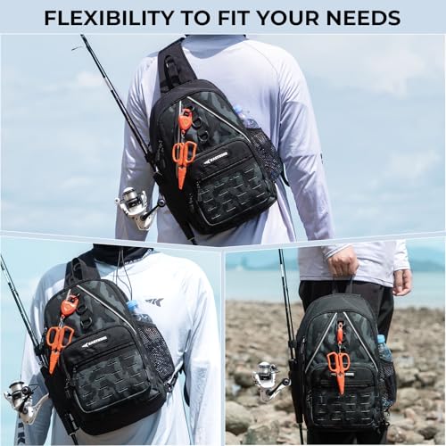Karryall Fishing Sling Bag With Rod Holder (B: Black Camo)