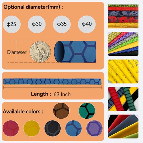 Hex Pattern Fishing Rod Shrink Wrap for Ice Hockey Stick (25mm dia. x 5.25 ft long / Blue)