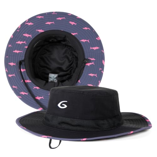 UvCoolix™ Cooling Sweatband Bucket Sun Hat Wide Brim UV Protection Outdoor Beach Hiking Lightweight Breathable Boonie Prevent Sweat (Large-X-Large / Black-pink Shark)