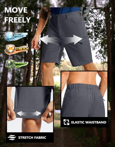 Men's Hiking Cargo Shorts 9" Lightweight Quick Dry 6 Pockets (3X-Large / Dark Grey)
