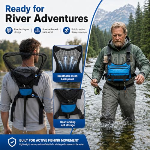 Fishing Chest Pack Vest Bag Floating Landing Net Accessory Gifts for Men (Blue)