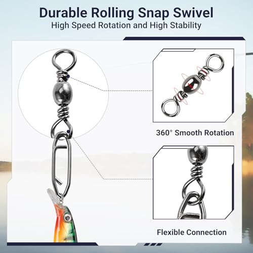 High Strength Fishing Swivels Stainless Clips Steel Snap Swivels Barrel Connector Saltwater Swivel Fishing Rolling Black Nickel (Size 6+M (55lb) 50 pcs)