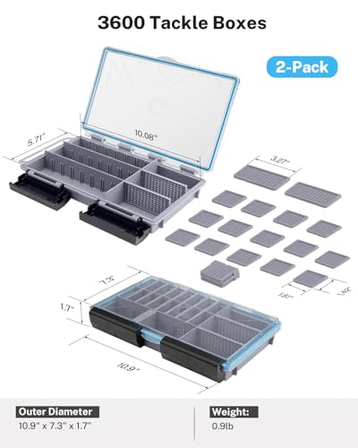 3600 Tackle Trays Boxes (Gray / 2pcs 3600 (10.9x7.3x1.7inch))