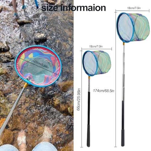 FishingNet2PieceSetRetractableNet forCatchingFrogs andTadpoles (Blue + Pink / 68.5)