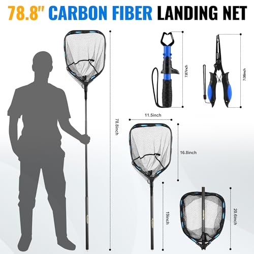 Long Fishing Net with Plier Lip Gripper Tools (With Tool Kit - 6.56 Ft Full Length)