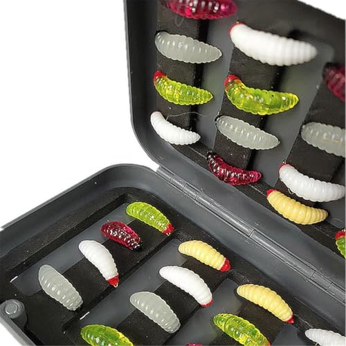 24Pcs Fly Fishing Flies Trout Lures Fishing Tackle Fly Fishing Flies with Boxed Trout Bass Artificial Fish Bait (24Pcs-Soft Maggot Worm)