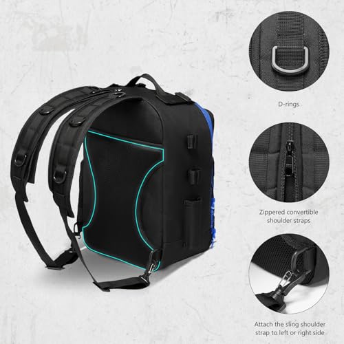 Convertible Fishing Backpack Sling Bag with Rod Holder (Black/Royal Blue / Standard)